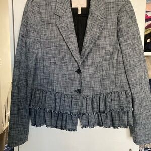 REBECCA TAYLOR size 10 Tailored suit Peplum Jacket Black/ Gray Tweed Blazer